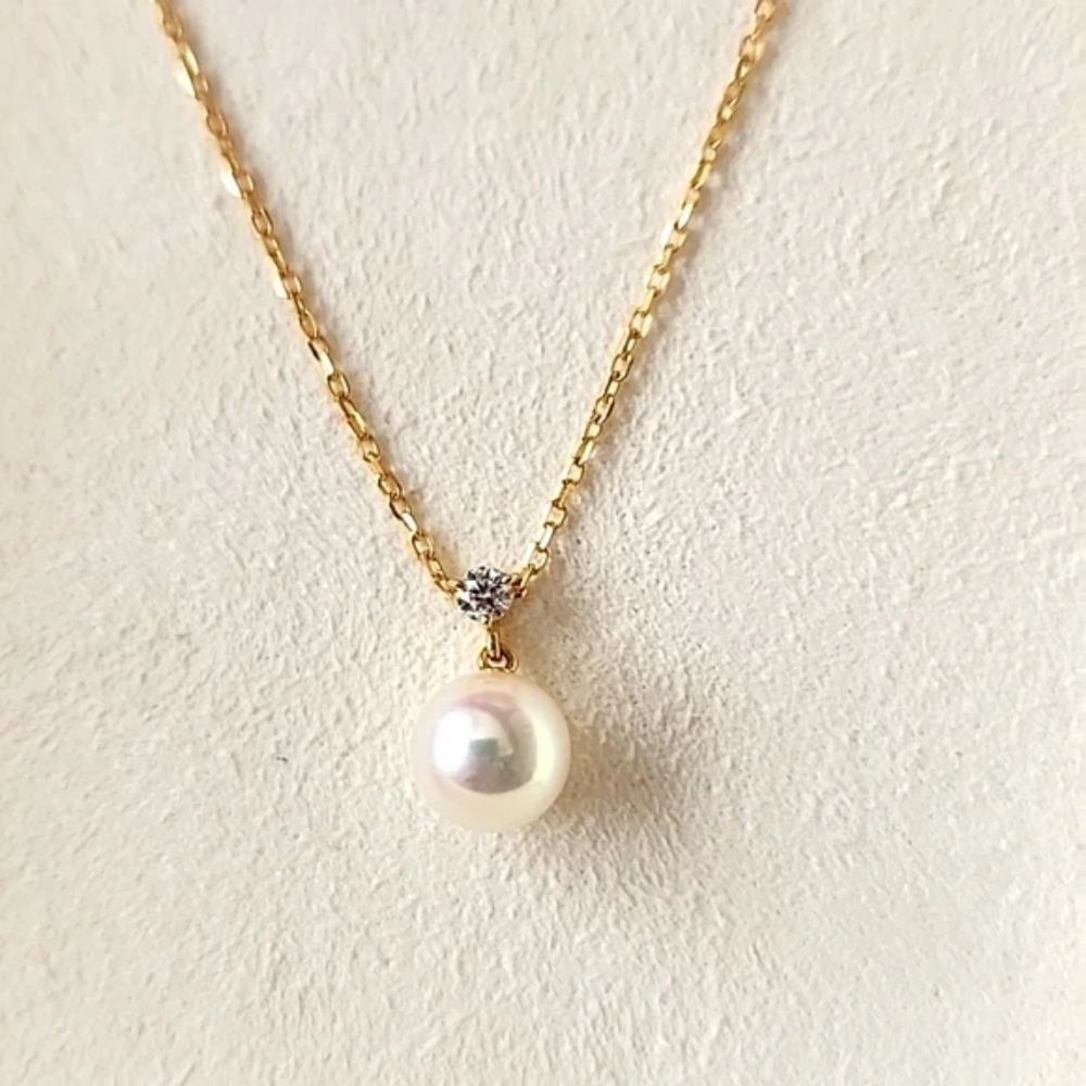 Mikimoto Akoya Cultured Pearl and Diamond Pendant in 18k Yellow Gold (New)